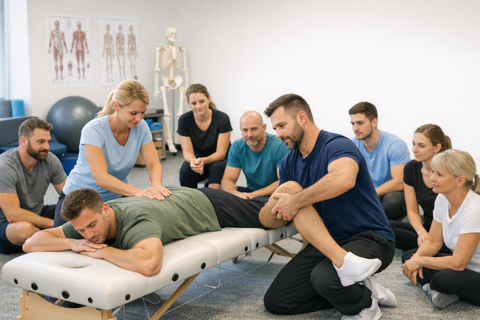 grupa fizjoterapeutów na warsztatach praktycznych